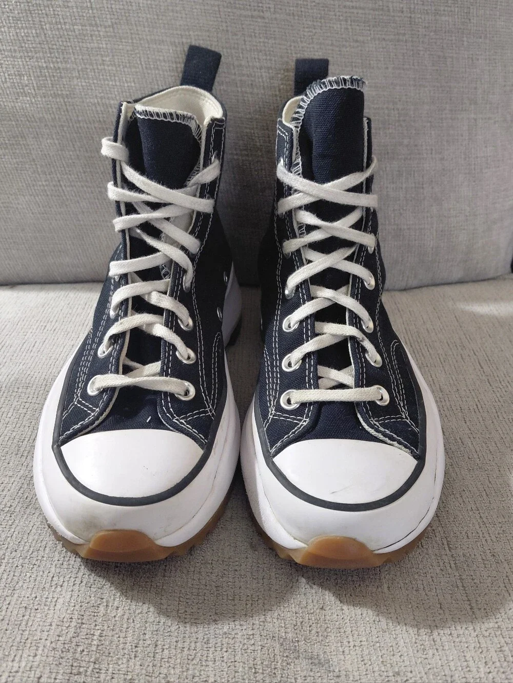 Converse Run Star Hike High Top Sneakers in Navy Blue & White Size